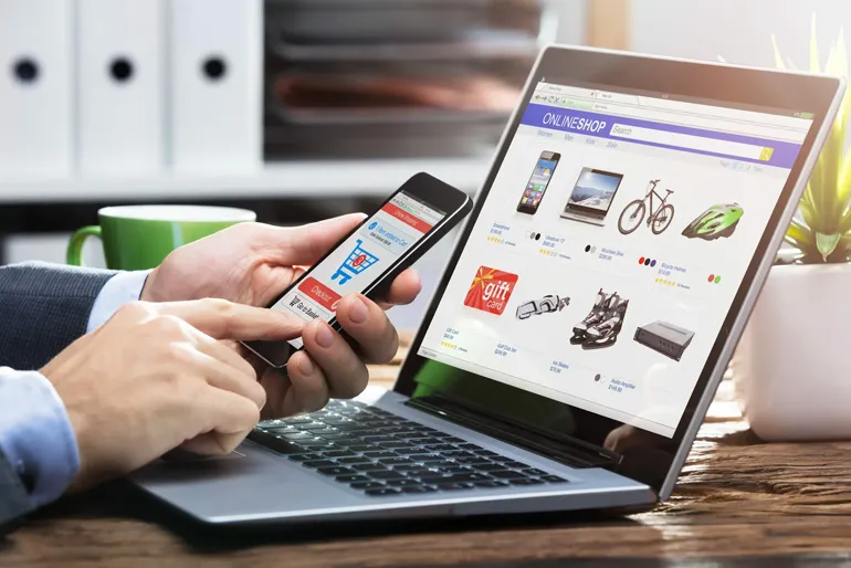 Shopping online on a laptop