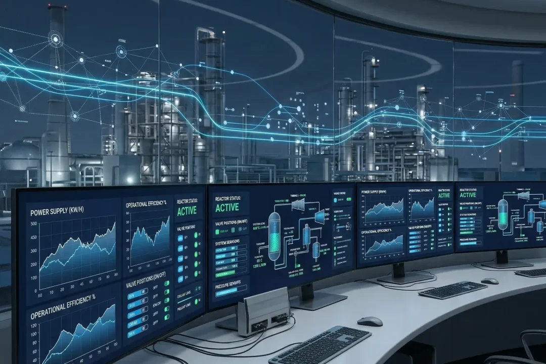 Security control room with CCTV monitors